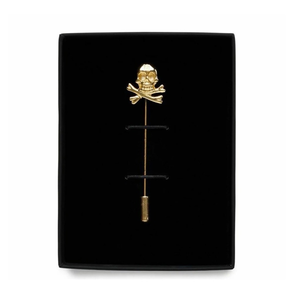 John Henric Gold Skull Crossbones Stick Pin Lapel Hat Pin